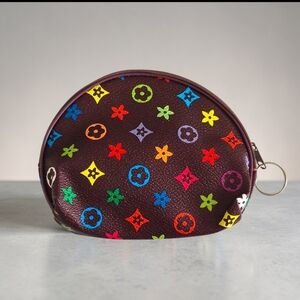 Colorful Patterned Zippered Pouch - Chocolate Brown